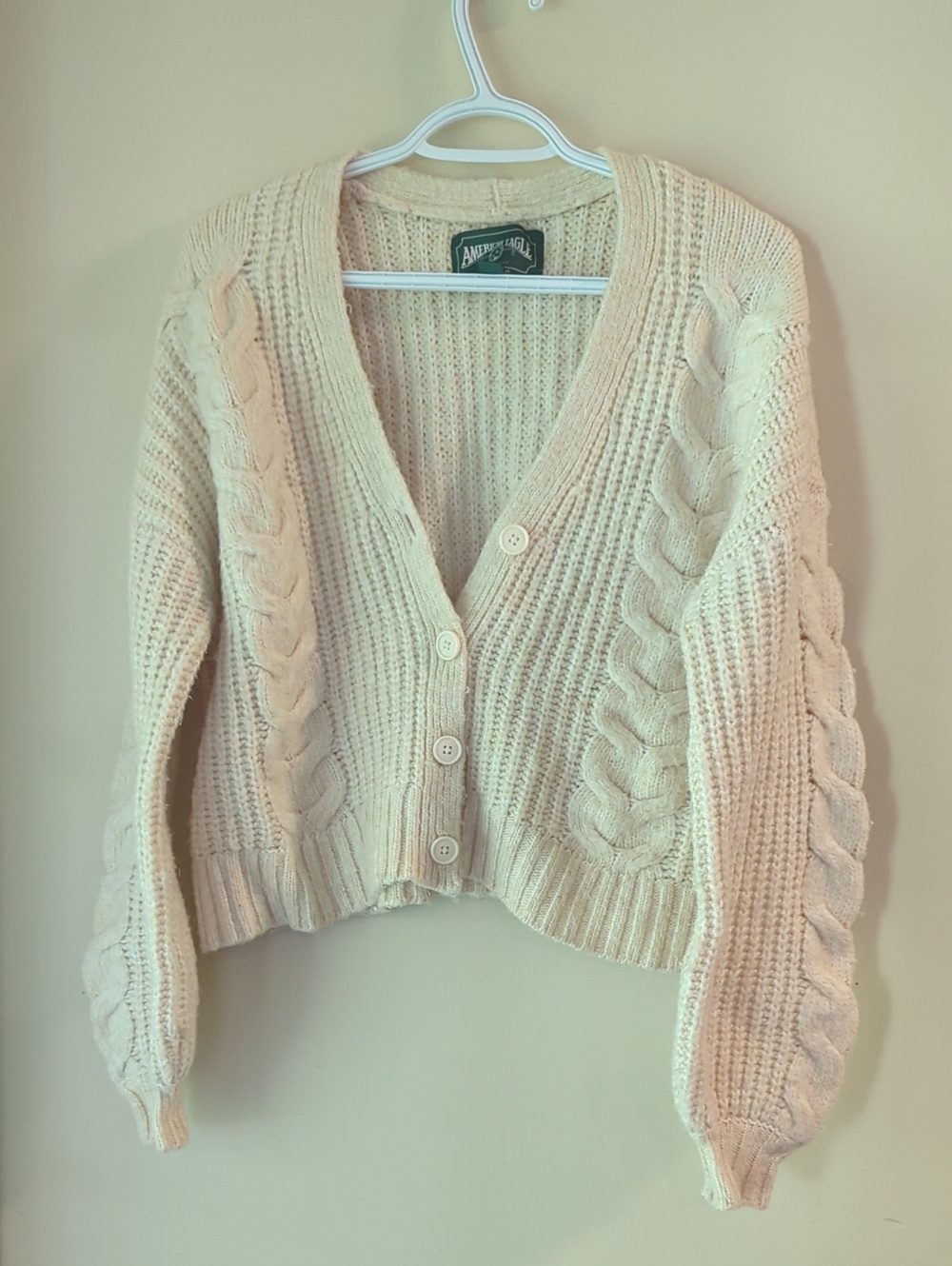 American Eagle Outfitters Cream Cable Knit  Cardigan